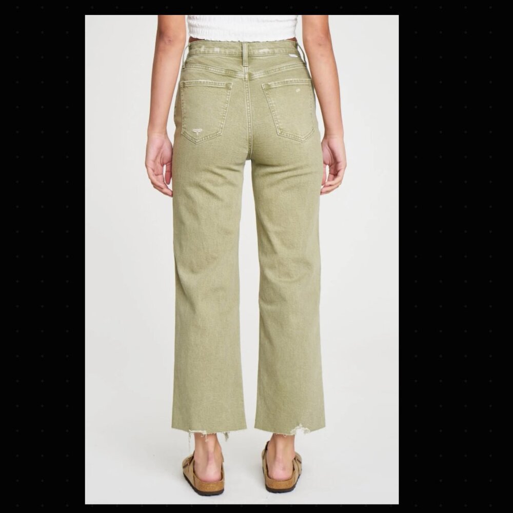 DAZE Pleaser High Rise Wide Ankle in Green NWT